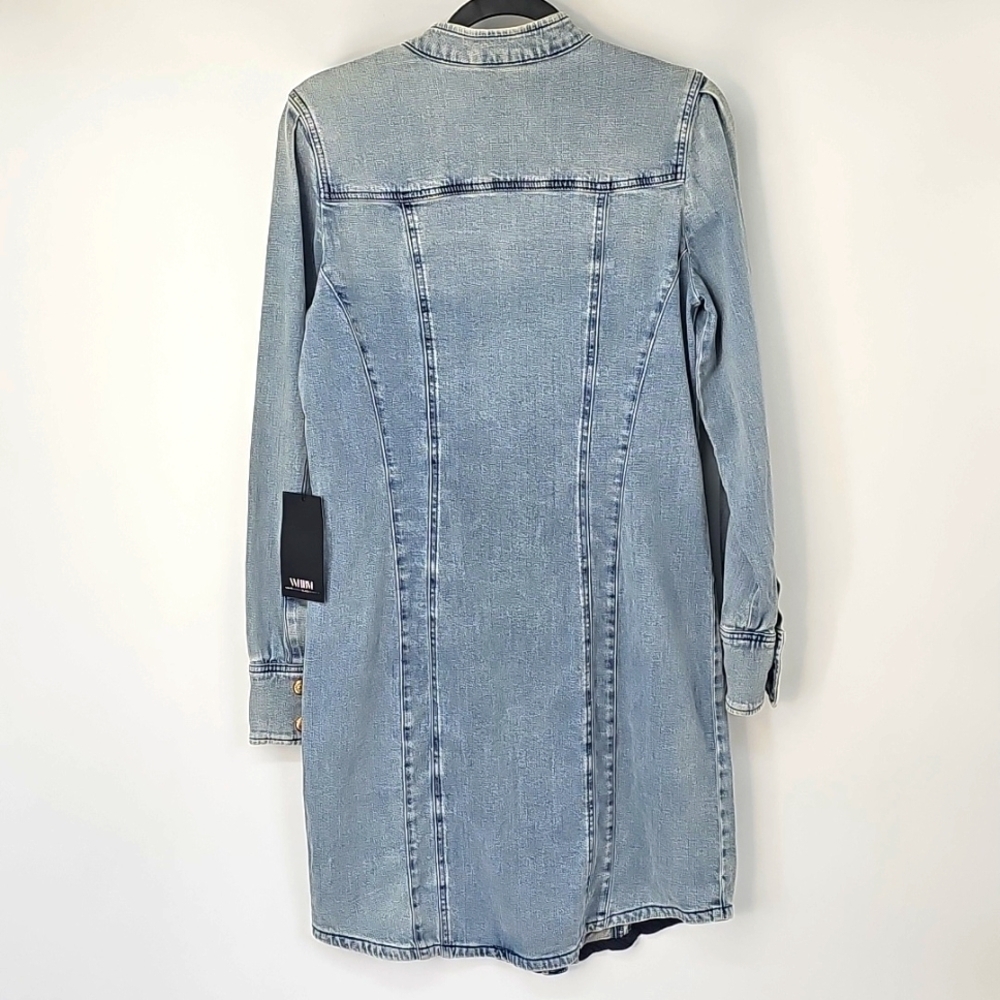 WHBM Faded Denim Stretch Bodycon Snap Button‎ Front Dress - Picture 8 of 14